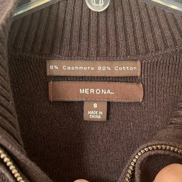 MERONA Cashmere Blend Quarter Zip Sweater Dark Brown Long Sleeves Size Small - Picture 2 of 12